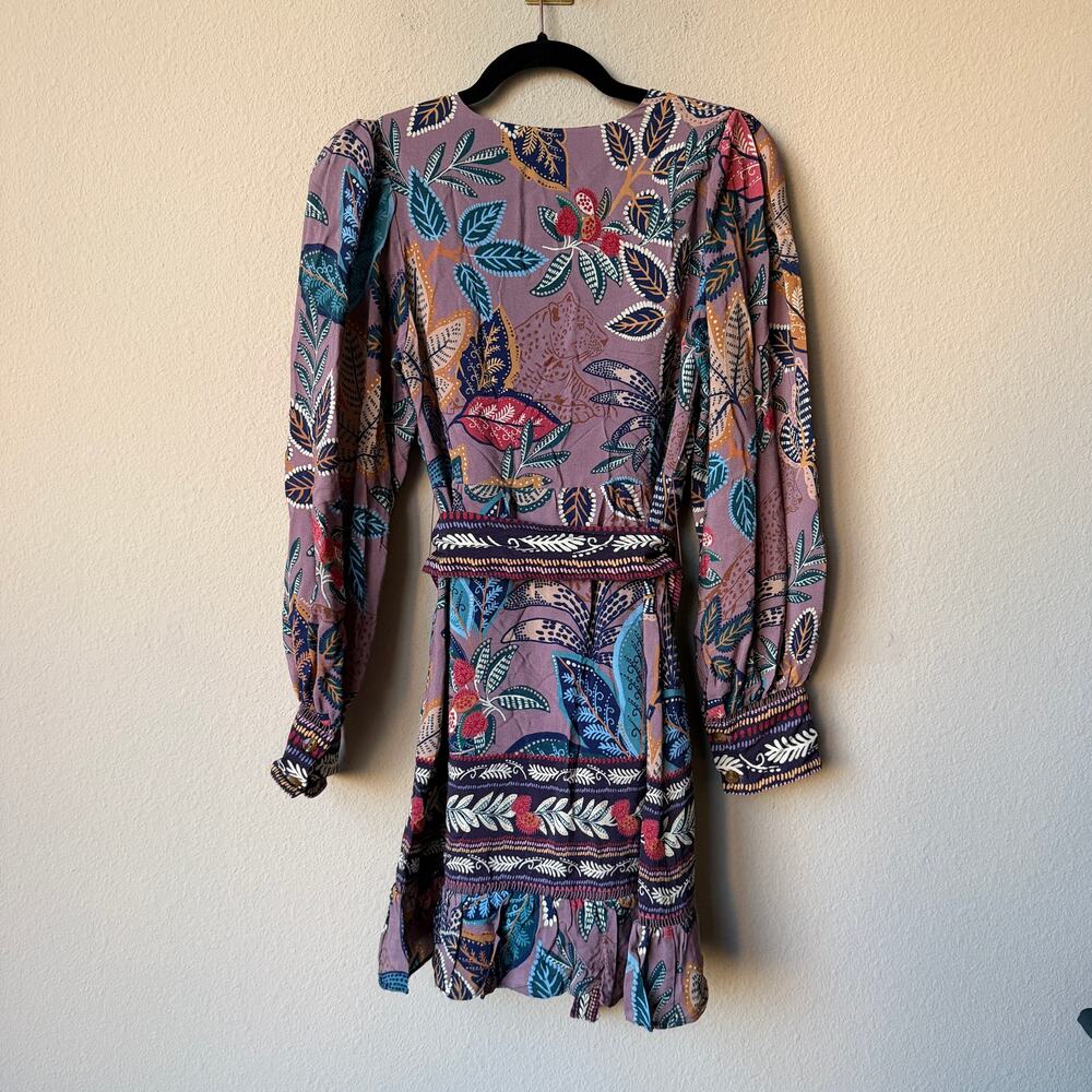 Farm Rio Wild Night Botanical Print Long Sleeve Mini Dress Size XS - Picture 3 of 8
